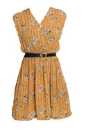 Vintage Caramel Floral Print Dress