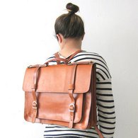 Golden Ponies Accessories - Leather Backpack Satchel in Tan