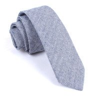 OTAA Navy Blue Herringbone Linen Skinny Tie