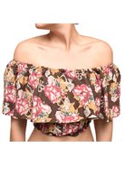 Vintage Brown with Pink Roses Boho Top