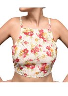 Vintage Cream with Bright Pink Roses Crop Top
