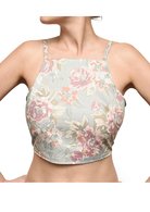 Vintage Grey with soft Pink Flowers Crop Top