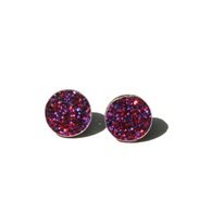 Martha Jean Mini Glitter Studs - Ruby Round Earrings